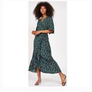 Silk & Salt Journey Maxi Wrap Dress in African Peacock Print size XL